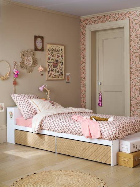 Lit enfant avec tiroirs + rangement bibliothèque CHEVRON blanc - vertbaudet enfant 