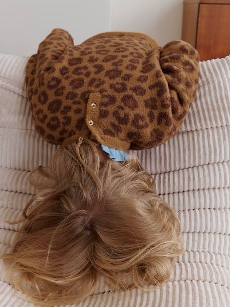 Trui voor meisjes capsulecollectie familie Luipaard kraag in chambray bruin - vertbaudet enfant 