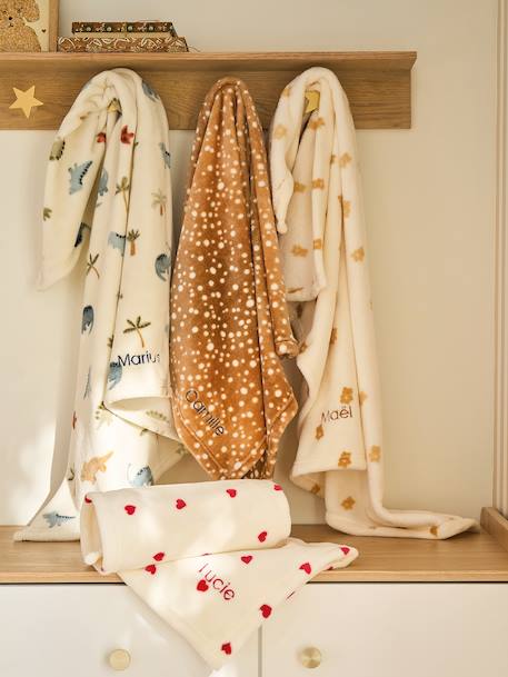 Plaid imprimé polaire personnalisable blanc imprimé+marron imprimé+rouge imprimé - vertbaudet enfant 