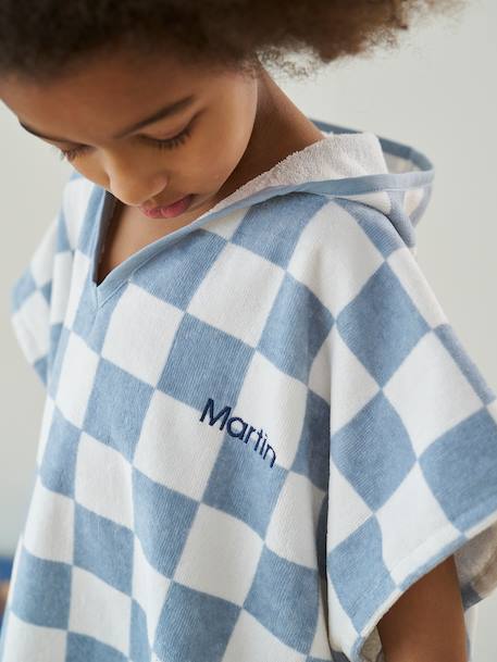 Gepersonaliseerde bad-/strandponcho voor kinderen, met gerecycled katoen blauw, geruit+lila+mintgroen+wit, bedrukt - vertbaudet enfant 