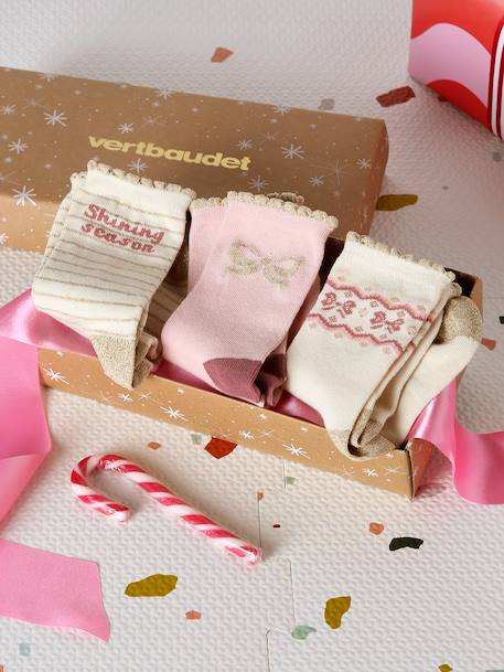 Coffret 3 paires de chaussettes Noël fille écru - vertbaudet enfant 