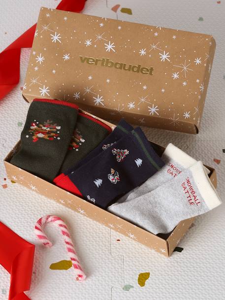 Coffret de 3 paires de chaussettes Noël gris chiné - vertbaudet enfant 