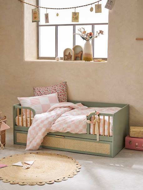 Kinderbed 70x140 cm met rieten lade LIGNE POESIE groen - vertbaudet enfant 