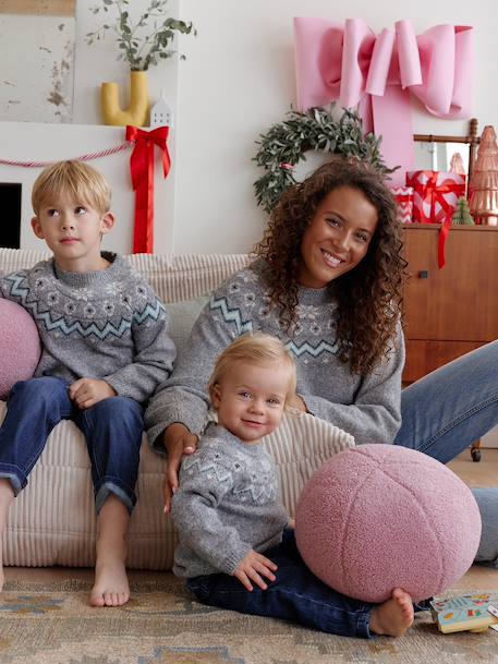 Kersttrui jacquard voor jongens familie capsule gemêleerd grijs - vertbaudet enfant 