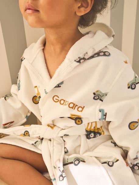 Peignoir de bain Enfant CHANTIER personnalisable, avec coton recyclé blanc imprimé - vertbaudet enfant 