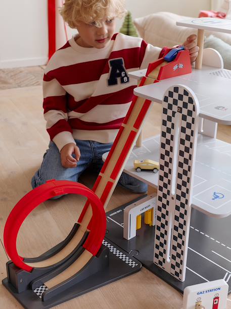 Garage 3 niveaux avec looping en bois FSC® rouge - vertbaudet enfant 