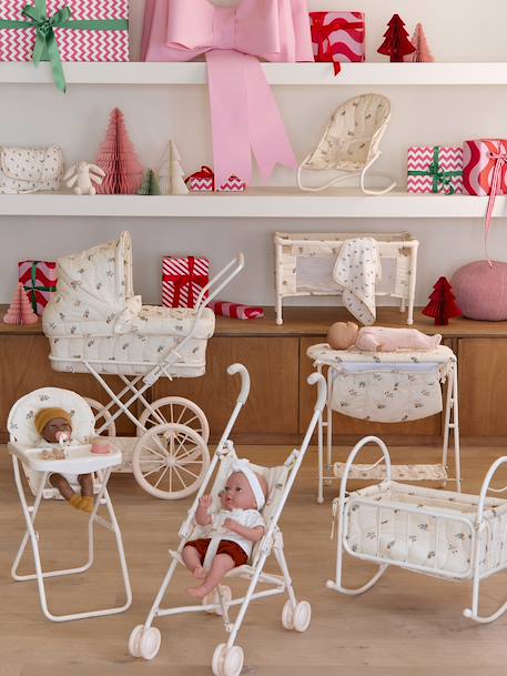 Lit à bascule pour poupon en métal et coton RETRO FLOWER écru - vertbaudet enfant 