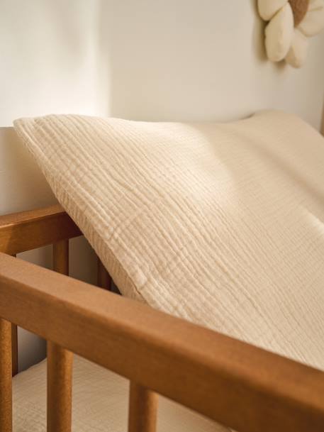 Babyset dekbedovertrek + kussensloop effen in biologisch katoenen gaas* okergeel+saliegroen+vanille - vertbaudet enfant 