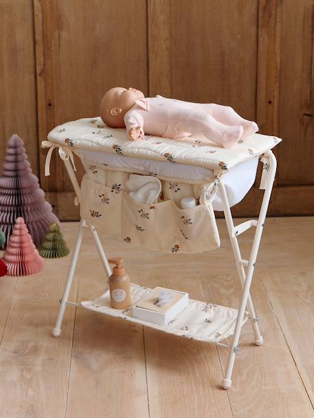 Table à langer 2 en 1 pour poupon en métal RETRO FLOWER écru - vertbaudet enfant 