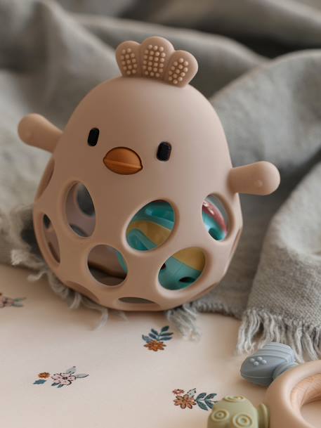 Hochet poussin en silicone écru+rose - vertbaudet enfant 