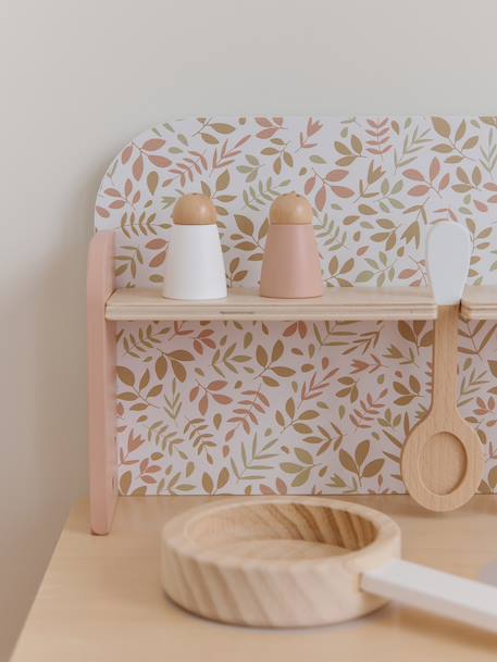 Cuisine en bois FSC® avec accessoires écru+rose+vert sauge - vertbaudet enfant 