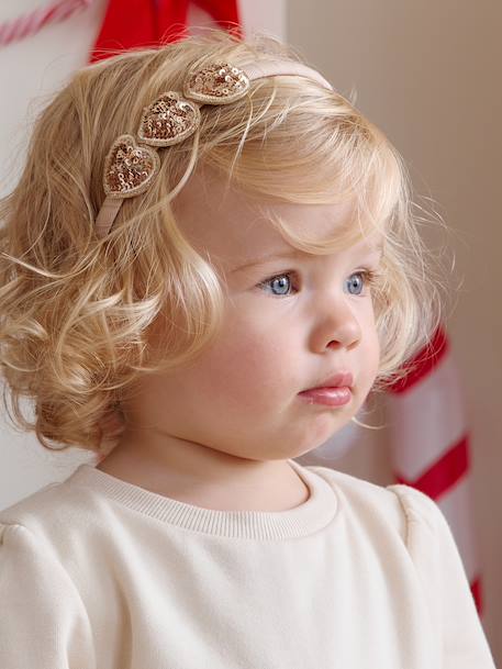Haarband met hartjes van pailletten voor meisjes goud+zilver - vertbaudet enfant 