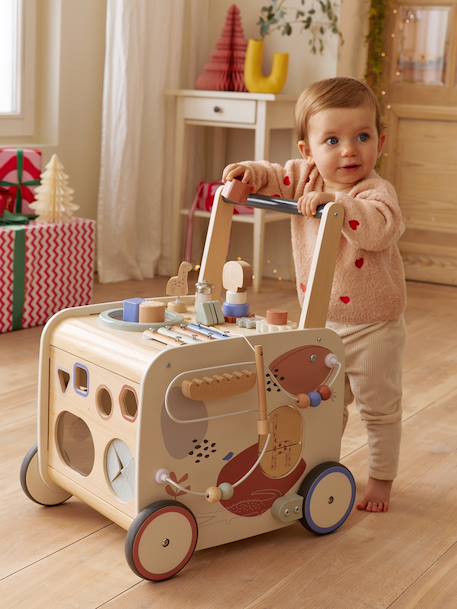 Chariot de marche musical en bois FSC® avec freins bois - vertbaudet enfant 