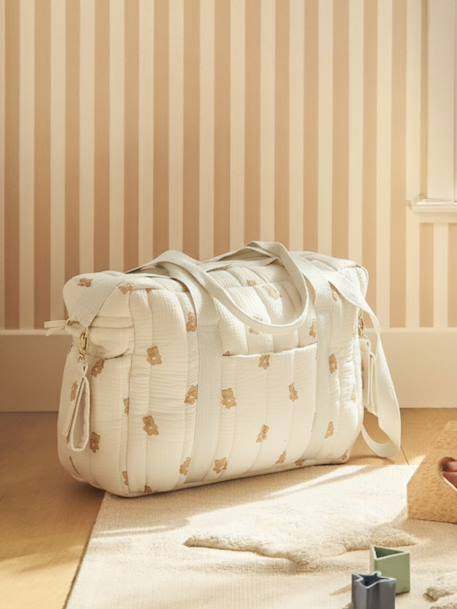 Sac à langer COLINA gaze de coton blanc imprimé+cappuccino+écru - vertbaudet enfant 