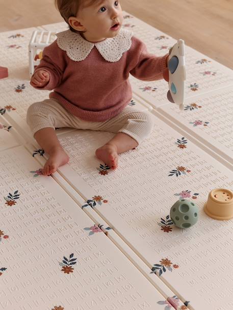 Waterdichte mat voor motoriek beige+ecru+groen+rozen - vertbaudet enfant 