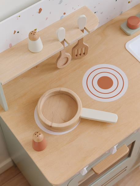 Cuisine en bois FSC® avec accessoires écru+rose+vert sauge - vertbaudet enfant 