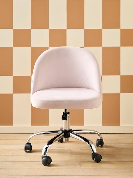 Chaise de bureau à roulettes enfant en velours bleu+rose poudré - vertbaudet enfant 