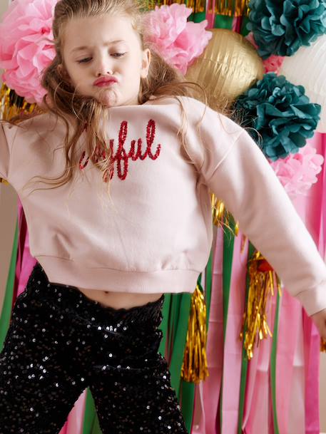 Sweat fille noël message en sequins rose poudré - vertbaudet enfant 