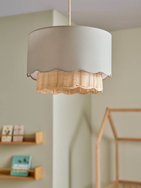 Abat-jour pour suspension Festons tissu et rotin vert sauge - vertbaudet enfant 