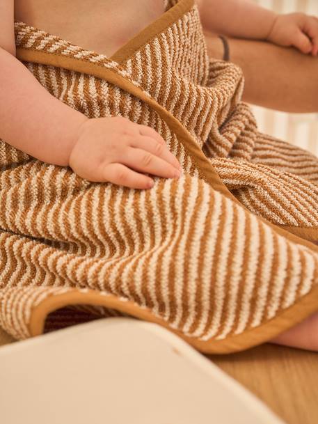Cape de bain et gant de toilette PETIT OURS, avec coton recylé rayé beige - vertbaudet enfant 