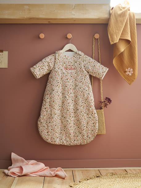 Trappelzak met afneembare mouwen, personaliseerbaar FLORA wit, bedrukt - vertbaudet enfant 