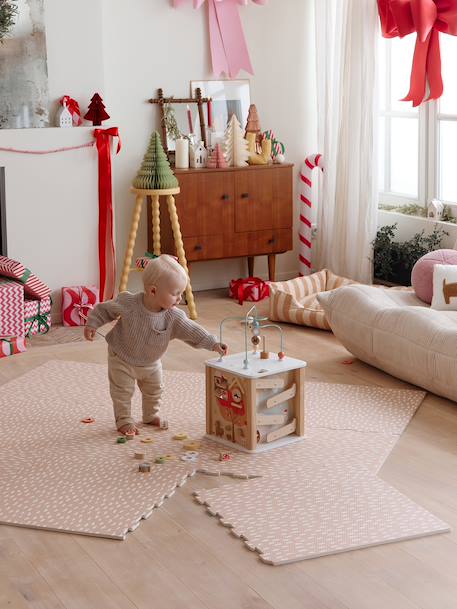 Groot tapijt met 9 schuimtegels ecru+rood+rozen - vertbaudet enfant 