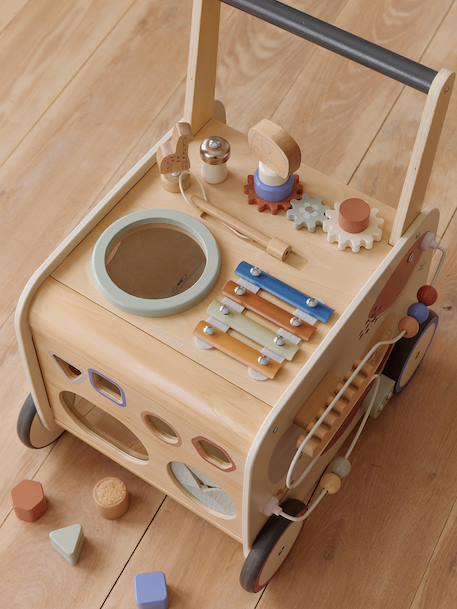 Chariot de marche musical en bois FSC® avec freins bois - vertbaudet enfant 