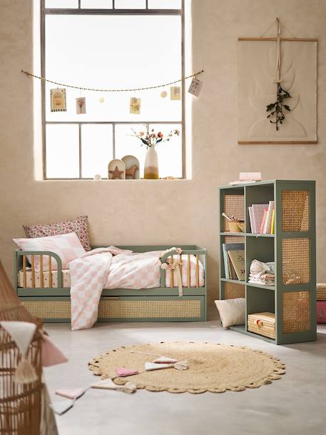 Kinderbed 70x140 cm met rieten lade LIGNE POESIE groen - vertbaudet enfant 