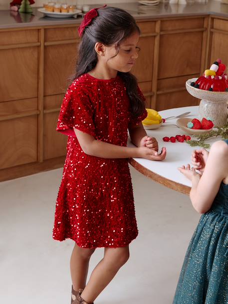 Robe fille en velours et sequins rouge - vertbaudet enfant 