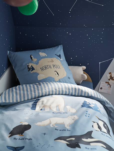 Parure housse de couette + taie d'oreiller enfant PÔLE NORD, avec coton recyclé bleu océan - vertbaudet enfant 