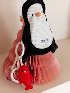 -Doudou plat pingouin personnalisable et hochet BANQUISE