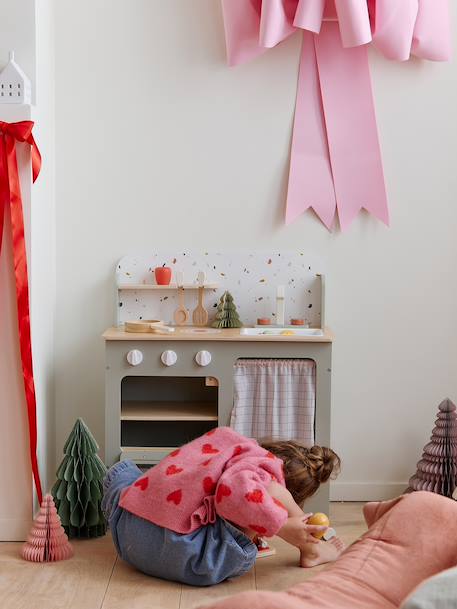 Cuisine en bois FSC® avec accessoires écru+rose+vert sauge - vertbaudet enfant 
