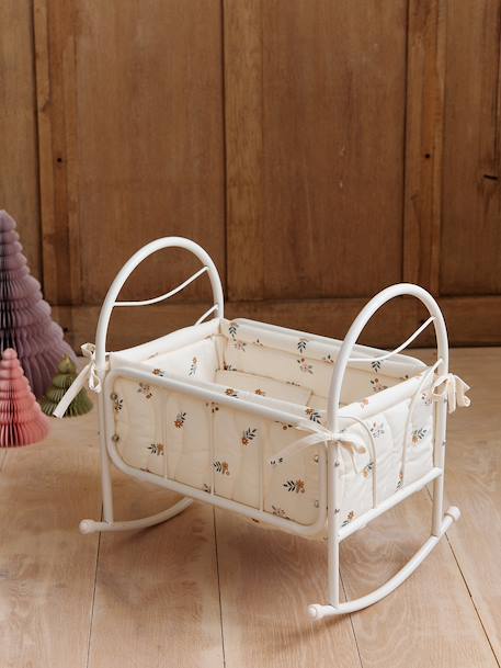 Lit à bascule pour poupon en métal et coton RETRO FLOWER écru - vertbaudet enfant 