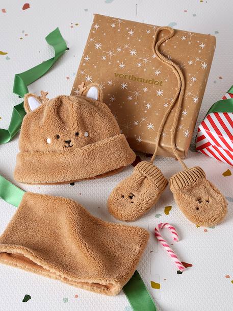 Bébé-Coffret Noël bonnet ourson, snood et moufles bébé 