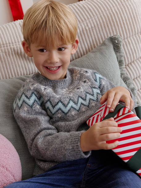Kersttrui jacquard voor jongens familie capsule gemêleerd grijs - vertbaudet enfant 