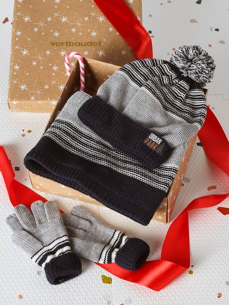 Coffret Noël bonnet Urban Park + snood + moufles/gants garçon gris chiné - vertbaudet enfant 