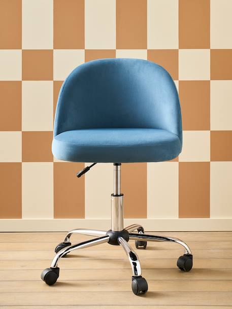 Chaise de bureau à roulettes enfant en velours bleu+rose poudré - vertbaudet enfant 