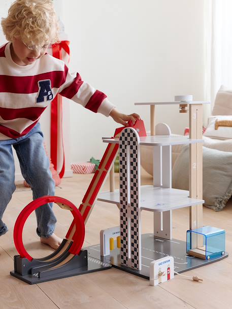 Garage 3 niveaux avec looping en bois FSC® rouge - vertbaudet enfant 