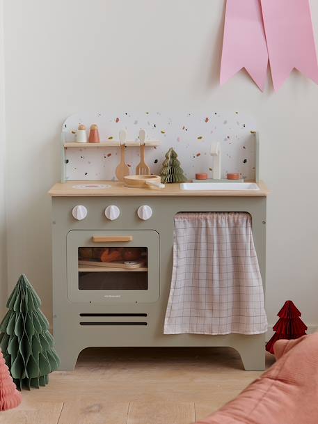 Cuisine en bois FSC® avec accessoires écru+rose+vert sauge - vertbaudet enfant 