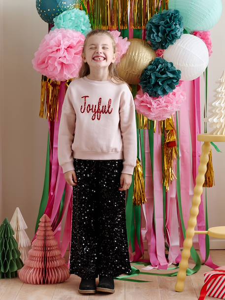 Sweat fille noël message en sequins rose poudré - vertbaudet enfant 