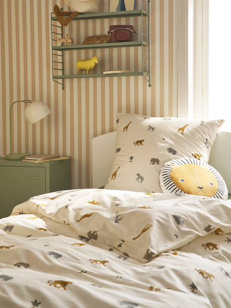 Parure housse de couette et taie d'oreiller enfant WILD ANIMALS blanc imprimé - vertbaudet enfant 