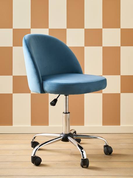 Chaise de bureau à roulettes enfant en velours bleu+rose poudré - vertbaudet enfant 