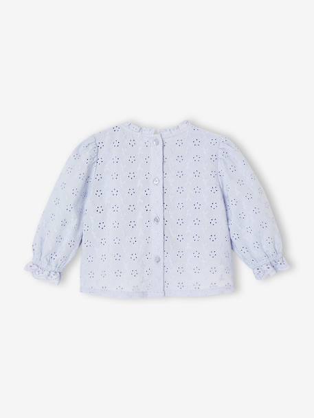 Blouse bébé broderie anglaise à volants blanc+bleu ciel+rose bonbon - vertbaudet enfant 