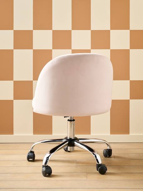 Chaise de bureau à roulettes enfant en velours bleu+rose poudré - vertbaudet enfant 