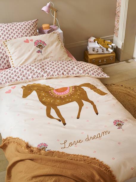 Parure housse de couette + taie d'oreiller ARIZONA DREAM, avec coton recyclé blanc imprimé - vertbaudet enfant 