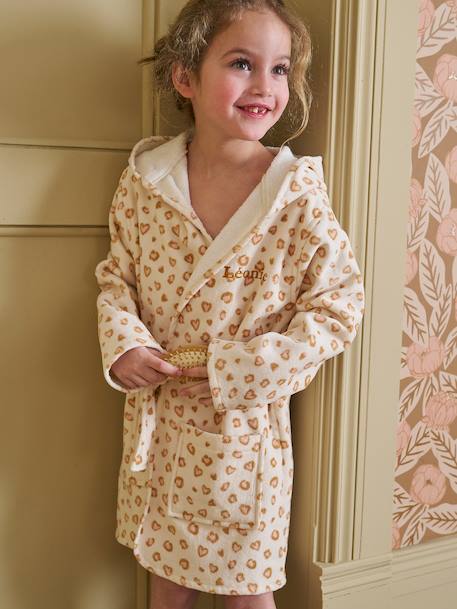 Peignoir enfant personnalisable Léopard, avec coton recyclé blanc imprimé - vertbaudet enfant 