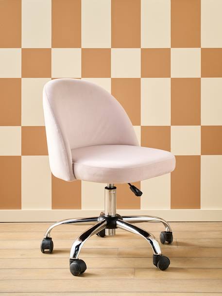 Chaise de bureau à roulettes enfant en velours bleu+rose poudré - vertbaudet enfant 