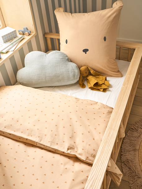 Parure housse de couette + taie d'oreiller OURSON, avec coton recyclé beige imprimé - vertbaudet enfant 