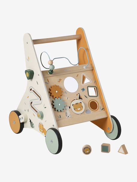 Chariot de marche avec freins en bois FSC®100% jaune+rouge - vertbaudet enfant 