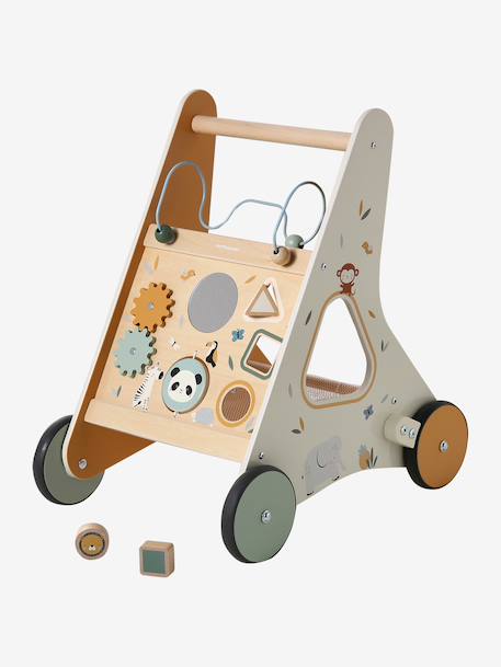 Loopwagen met remmen GREEN FOREST van FSC®-hout geel+rood - vertbaudet enfant 